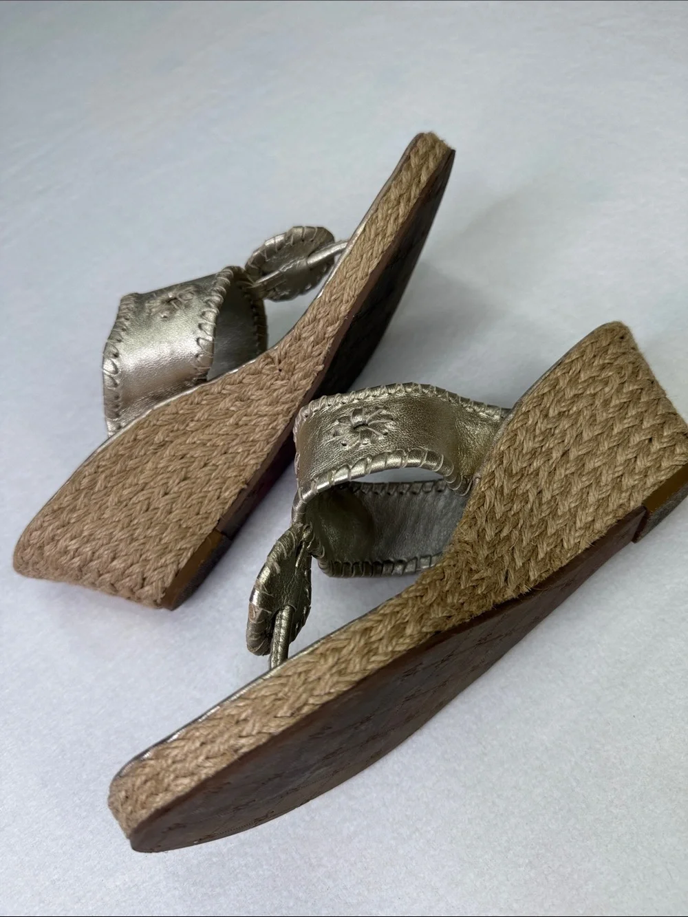 Jack Rogers Metallic Gold Wedge Sandals with Crochet Detail